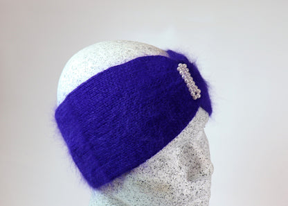 Angora headband with pearls