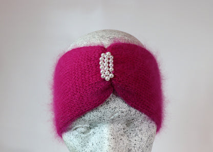 Angora Stirnband mit Perlen
