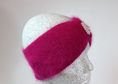 Angora headband with pearls