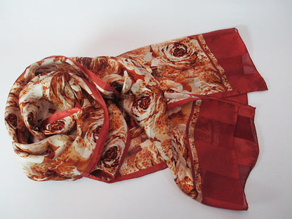 Silk scarf terracotta roses