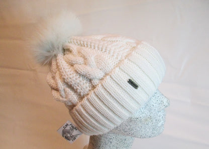 Braided cap with fox pompom