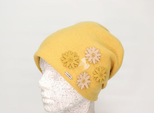 Wool slouch with flowers and rhinestones