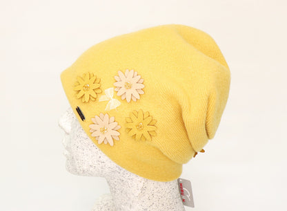 Wool slouch with flowers and rhinestones