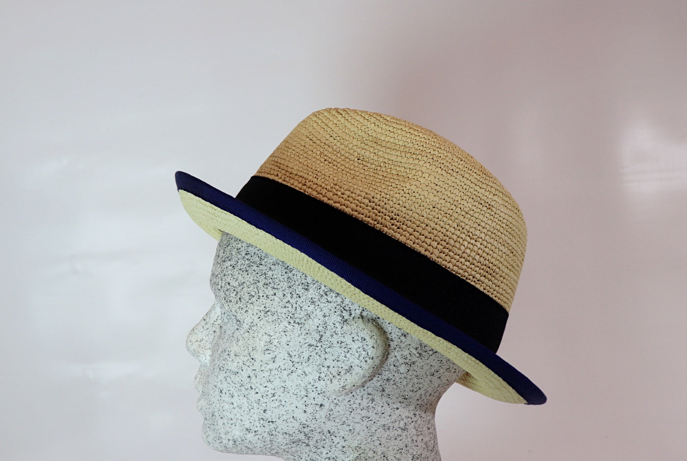 Panama trilby with blue ribbon