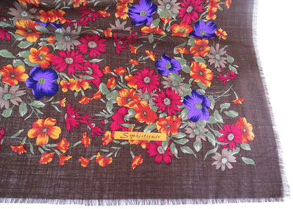Wolltuch braun mit Blumen - Hutmanufaktur Hanni-Modelle